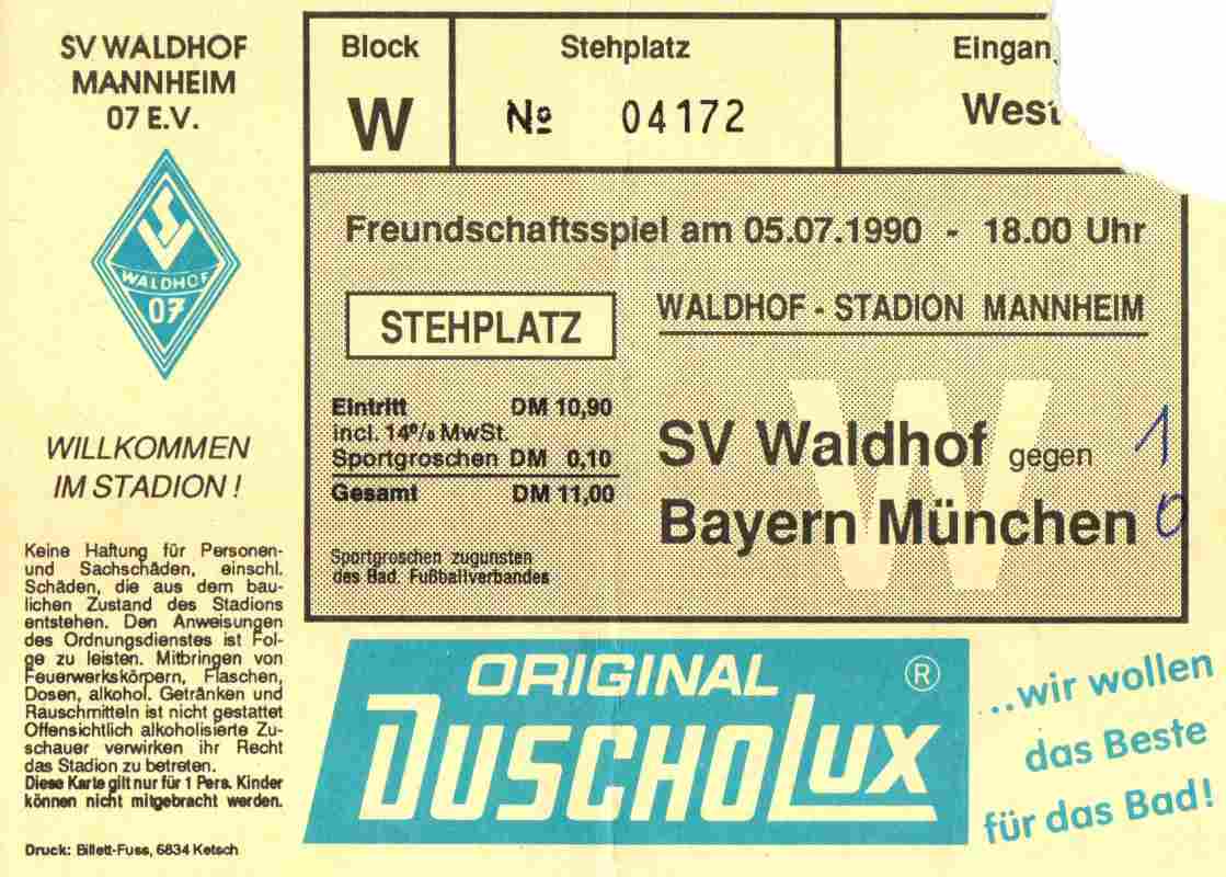 Karte Waldhof Mannheim FC Bayern München 5 Juli 1991.jpg