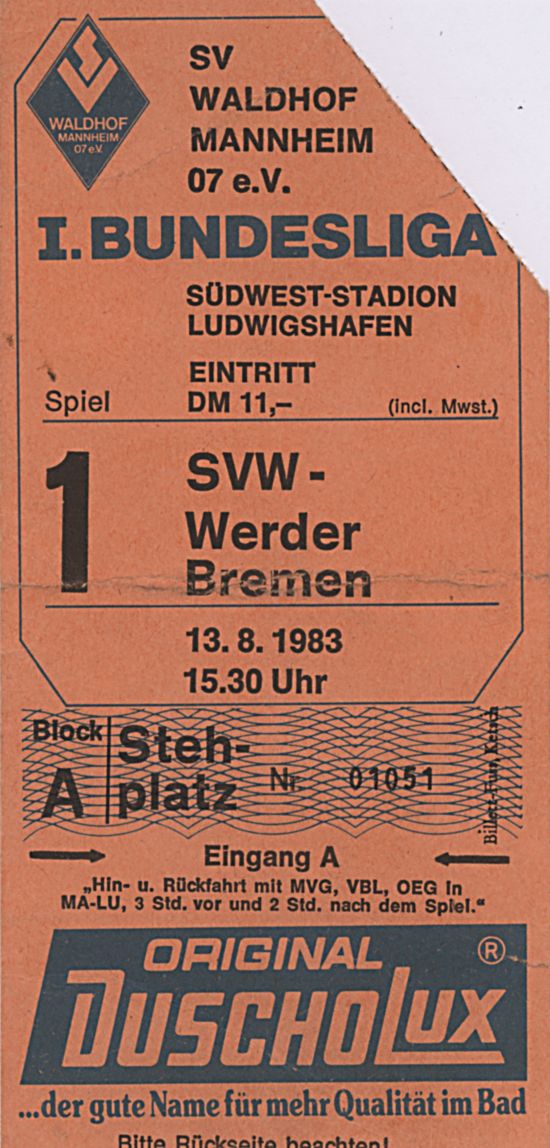 Eintrittskarte 1.Spieltag 1983-1984 SVW SV Werder Bremen.jpg