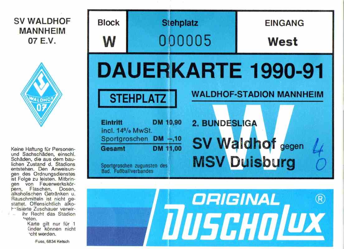 Karte Waldhof Mannheim MSV Duisbrug 16 März 1991.jpg