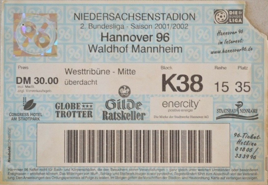 Eintrittskarte 11.Spieltag 2001-2002 Hannover 96 SVW.jpg