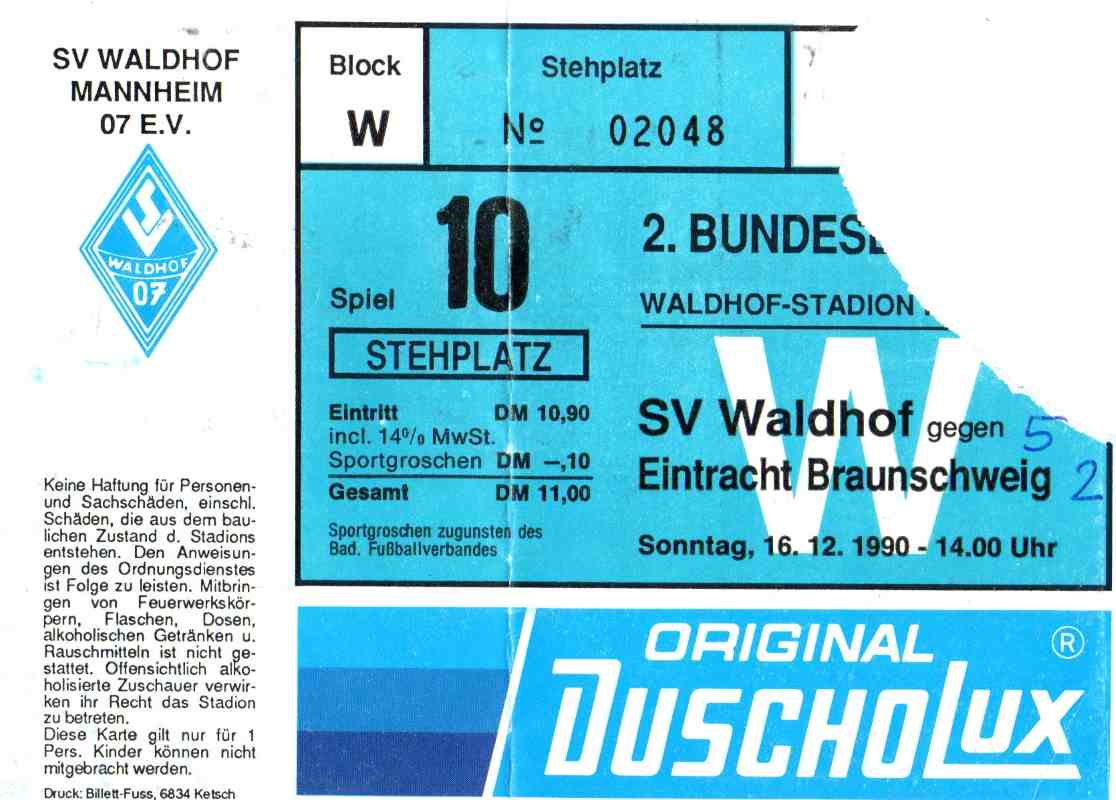 Karte Waldhof Mannheim Eintr Braunschweig 26 April 1991.jpg