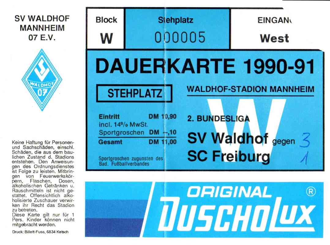 Karte Waldhof Mannheim SC Freiburg 13 Oktober 1990.jpg