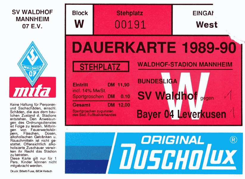 Karte Waldhof Bayer Leverkusen 10 03 1990.jpg