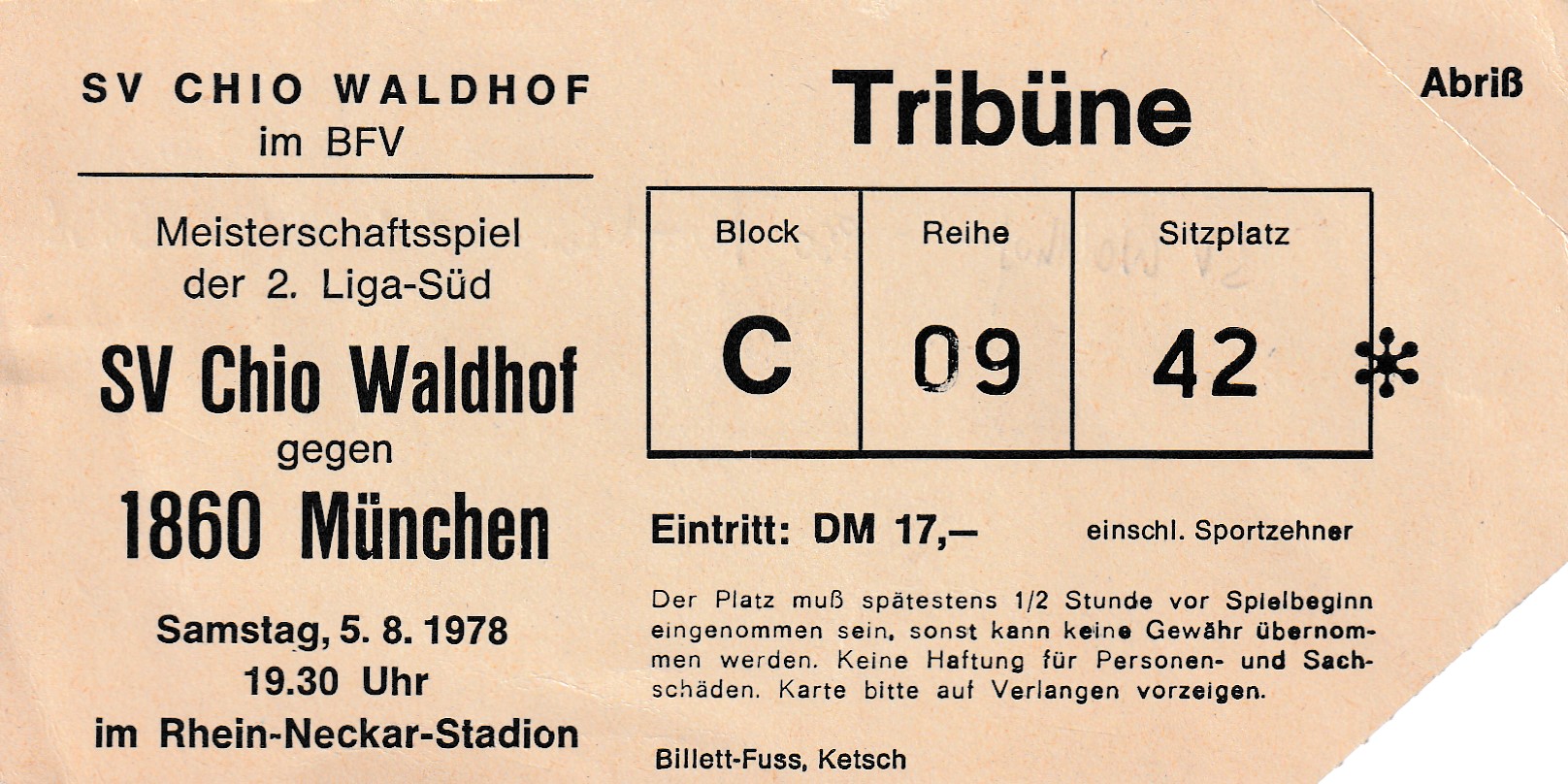 Eintrittskarte 1978 79 SV Chio Waldhof 1860 muenchen.jpg