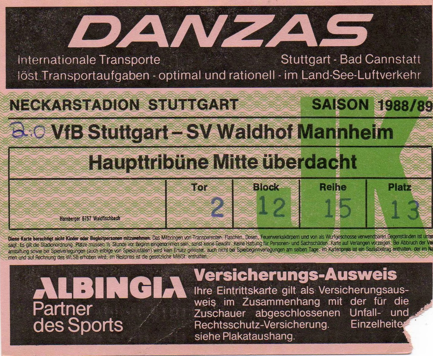 Karte-VfB Stuttgart Waldhof 1988 89.jpg