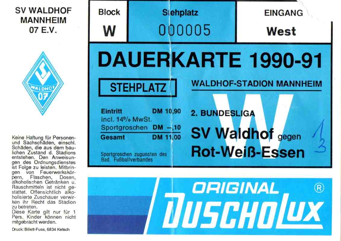 Karte Waldhof Mannheim RW Essen 2 Juni 1991.jpg