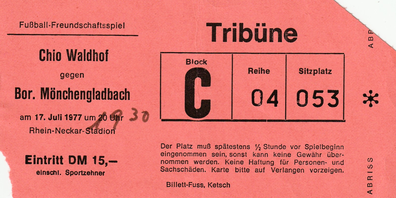 Eintrittskarte Testspiel 1977 78 SV Chio Waldhof-Borussia Mönchengladbach.jpg