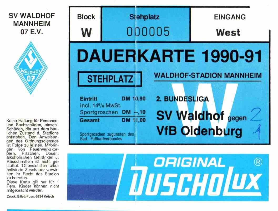 Karte Waldhof Mannheim VfB Oldenburg 29 September 1990.jpg