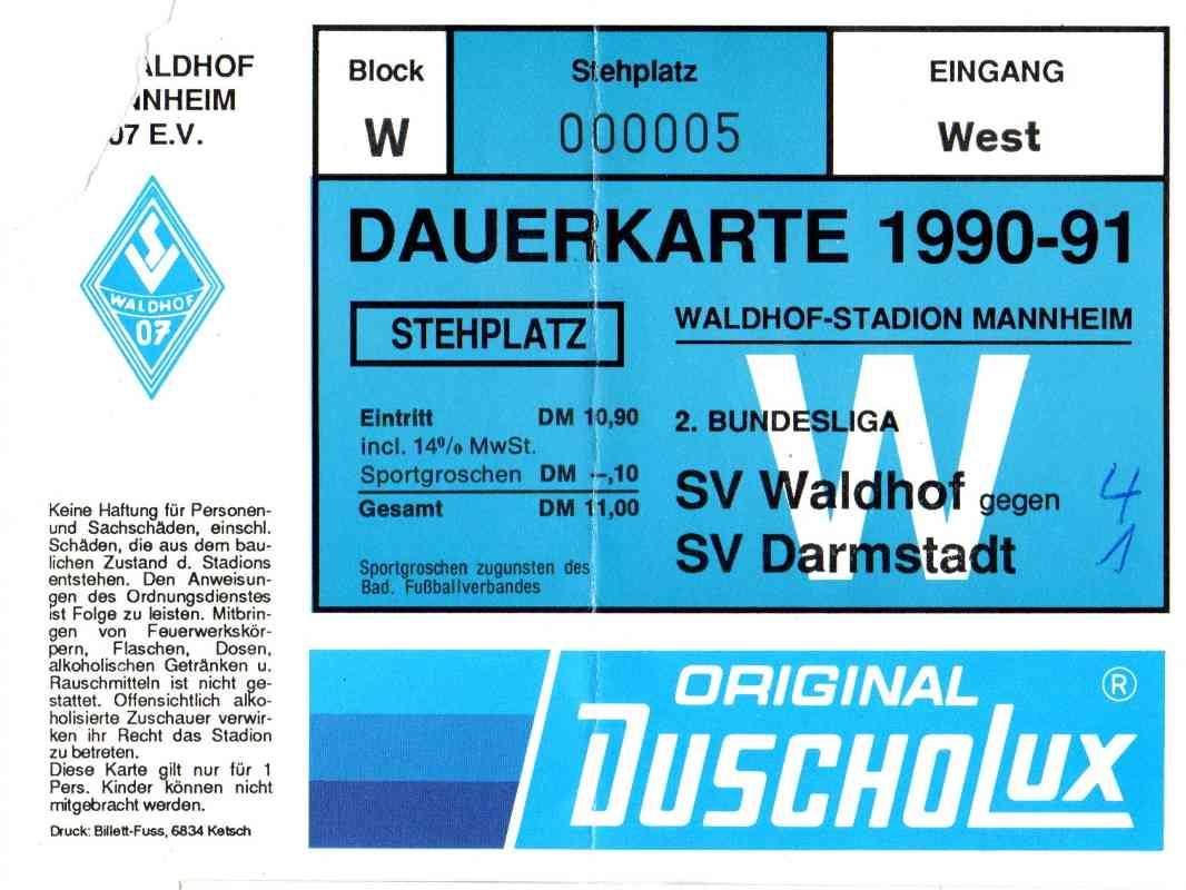 Karte Waldhof Mannheim SV Darmstadt 17 November 1990.jpg