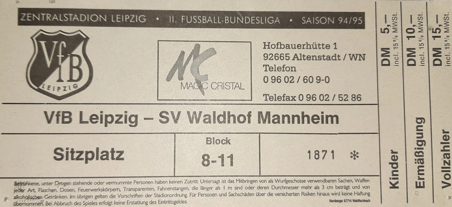 Karte-VfB Leipzig-Waldhof Mannheim 94 95.jpg