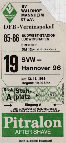 Karte DFB 1985 86 Waldhof Mannheim Hannover 96.jpg