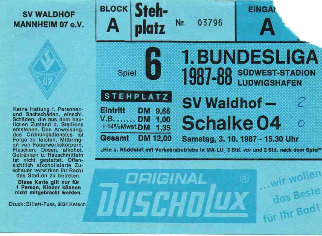 Karte Waldhof Mannheim Schalke 04 3 Oktober 1987.jpg