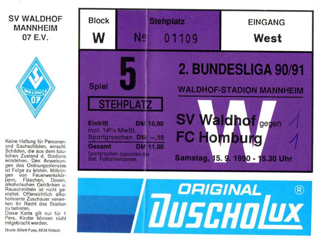 Karte Waldhof Mannheim FC Homburg 15 September 1990.jpg