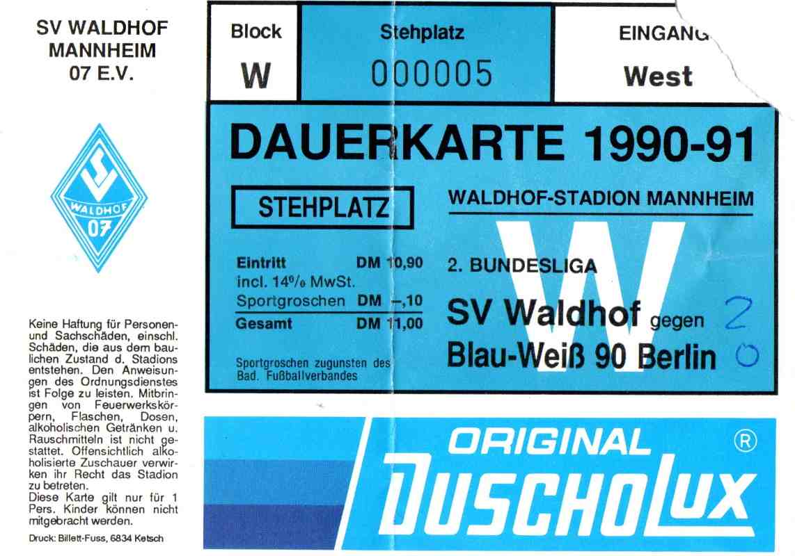 Karte Waldhof Mannheim BW 90 Berlin 28 Juli 1990.jpg
