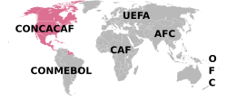 Weltkarte, CONCACAF hervorgehoben