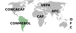 Weltkarte, CONMEBOL hervorgehoben